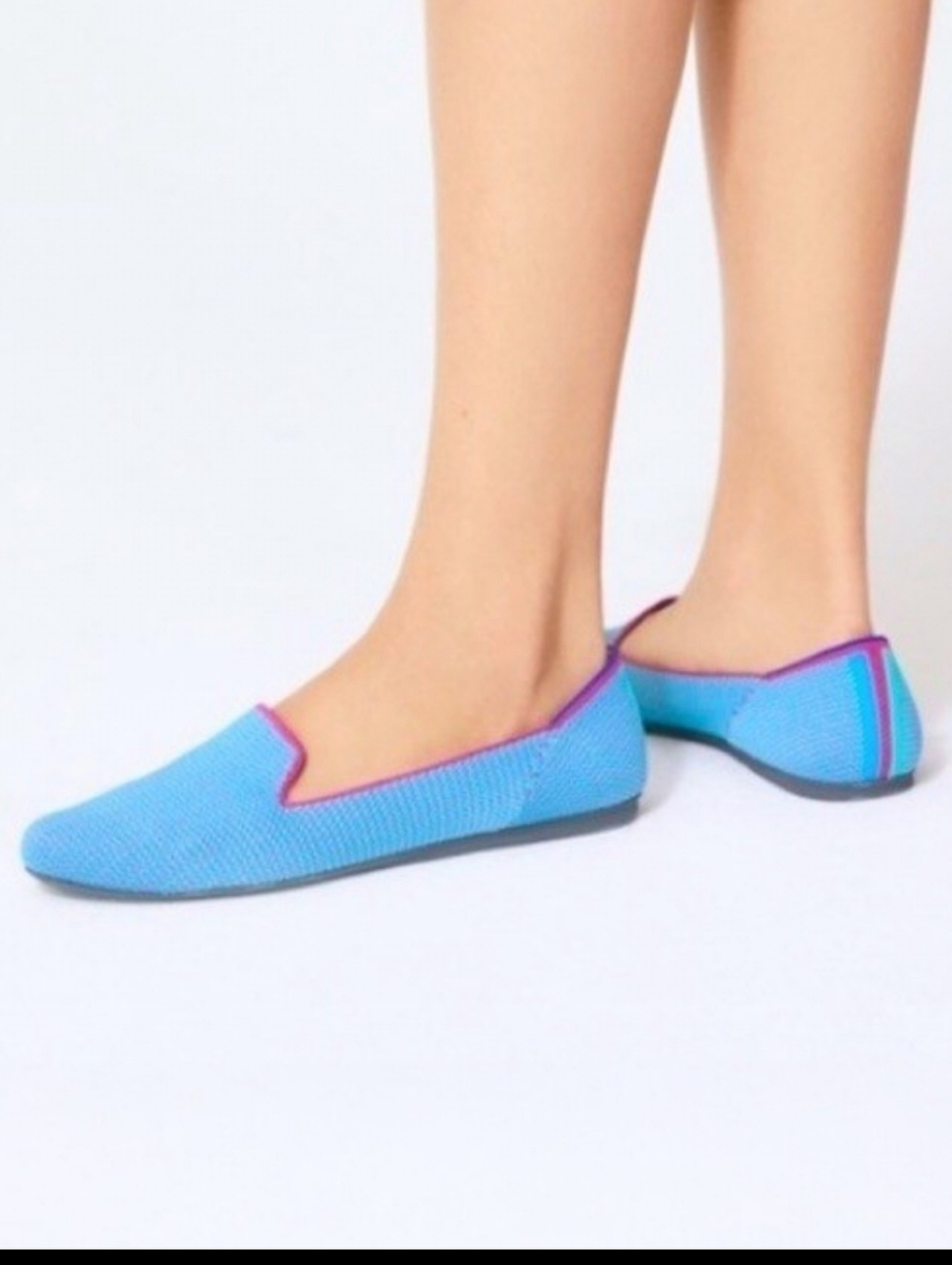 Rothy's Triple Stitch Loafers Blue Bell Knit Stripe Slip-On Flats Size 5 NWOT